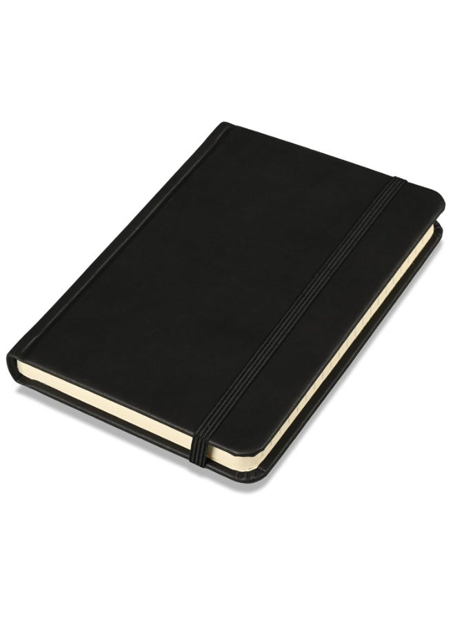 FIS® Hard Cover Notebook,Italian PU Materials,A6 Size(105x148mm),240 Pages, Single Line Ruling, Round Corners with Elastic Band Closure,70gsm Italian Ivory Paper,Black Cover Color-FSNBSL1601 - Image 1